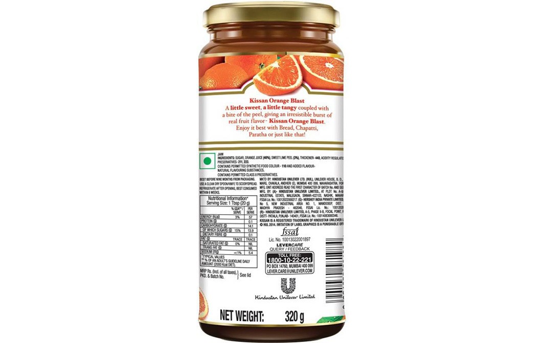 Kissan Orange Blast Jam    Glass Jar  320 grams